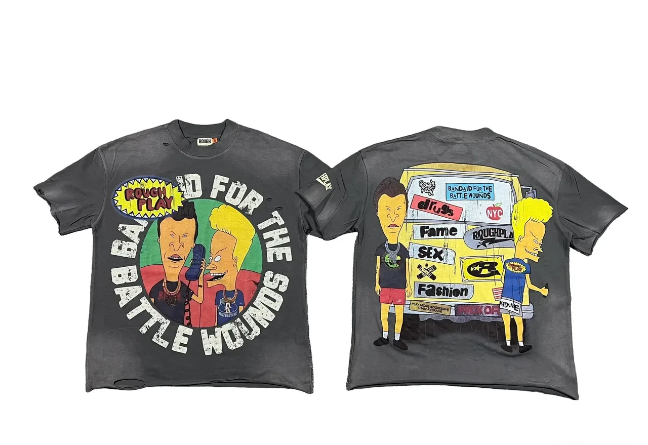 ROUGH Distressed Graphic Print Oversized T-Shirt 4