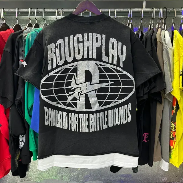 ROUGH Rough Play Graphic Distressed Oversized T-Shirt 9