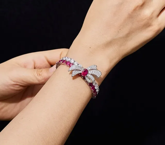 Ruby and Diamond Bow-Motif Gem-Set Bracelet 5