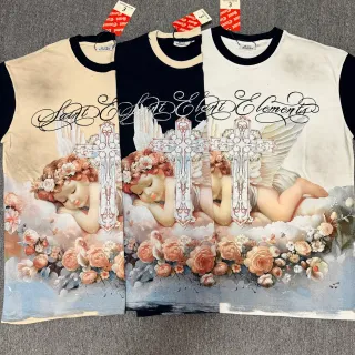 Saint Elements Ringer-Style Angel Print T-Shirt