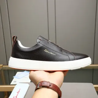 سانتوني بني أبيض جلد بيبلد slip-on أحذية رياضية للأسلوب الحياة