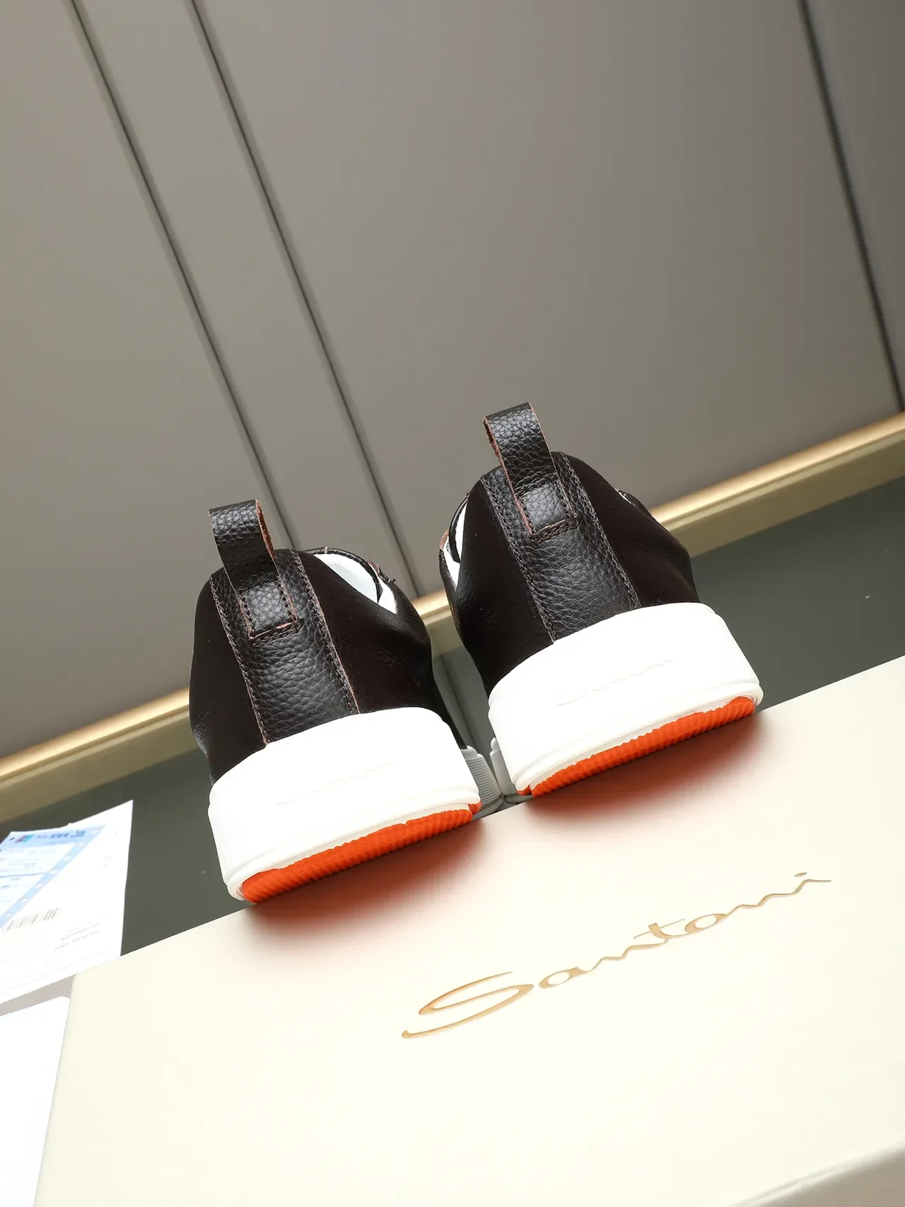 Santoni Brown White Pebbled Leather Slip-On Lifestyle Sneakers 3