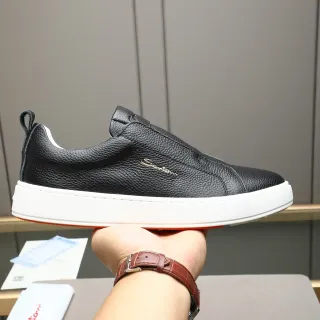 سانتوني حذاء slip-on جلد مقشف أسود أبيض أسلوب حياة