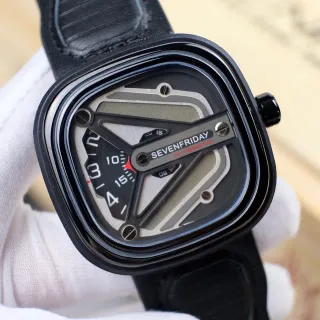 SEVENFRIDAY P1 Series Black Silver Open-Worked Skeleton Industrial Geometric Mechanical Watch