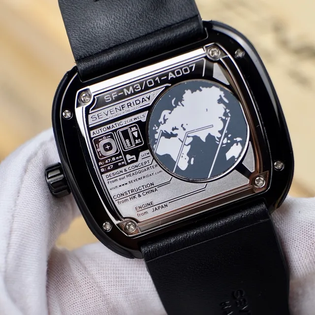 SEVENFRIDAY P1 Series Black Silver Open-Worked Skeleton Industrial Geometric Mechanical Watch 8