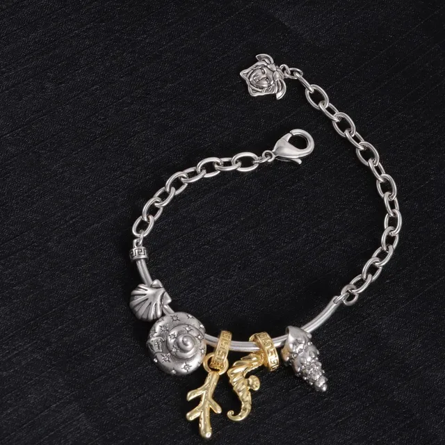 Silver and Gold Tone Multi-Charm Chain Bracelet 3