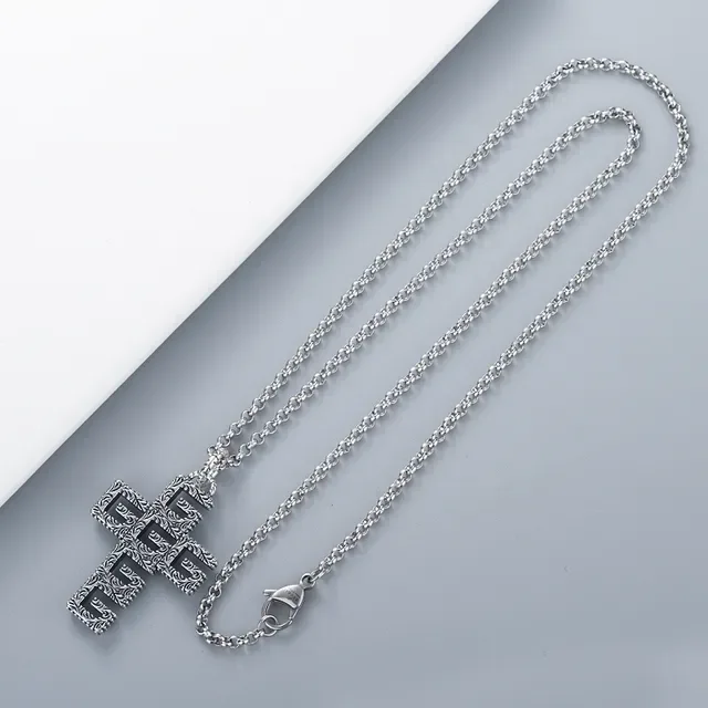 Silver Black Ornate Filigree Cross-Shaped Necklace 4