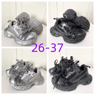 Silver Black Platform Sole Metallic Synthetic Overlays Chunky Sneakers