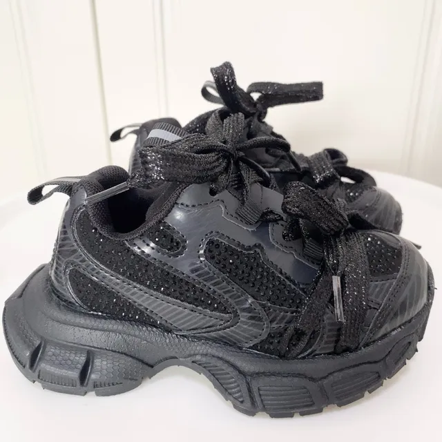 Silver Black Platform Sole Metallic Synthetic Overlays Chunky Sneakers 10