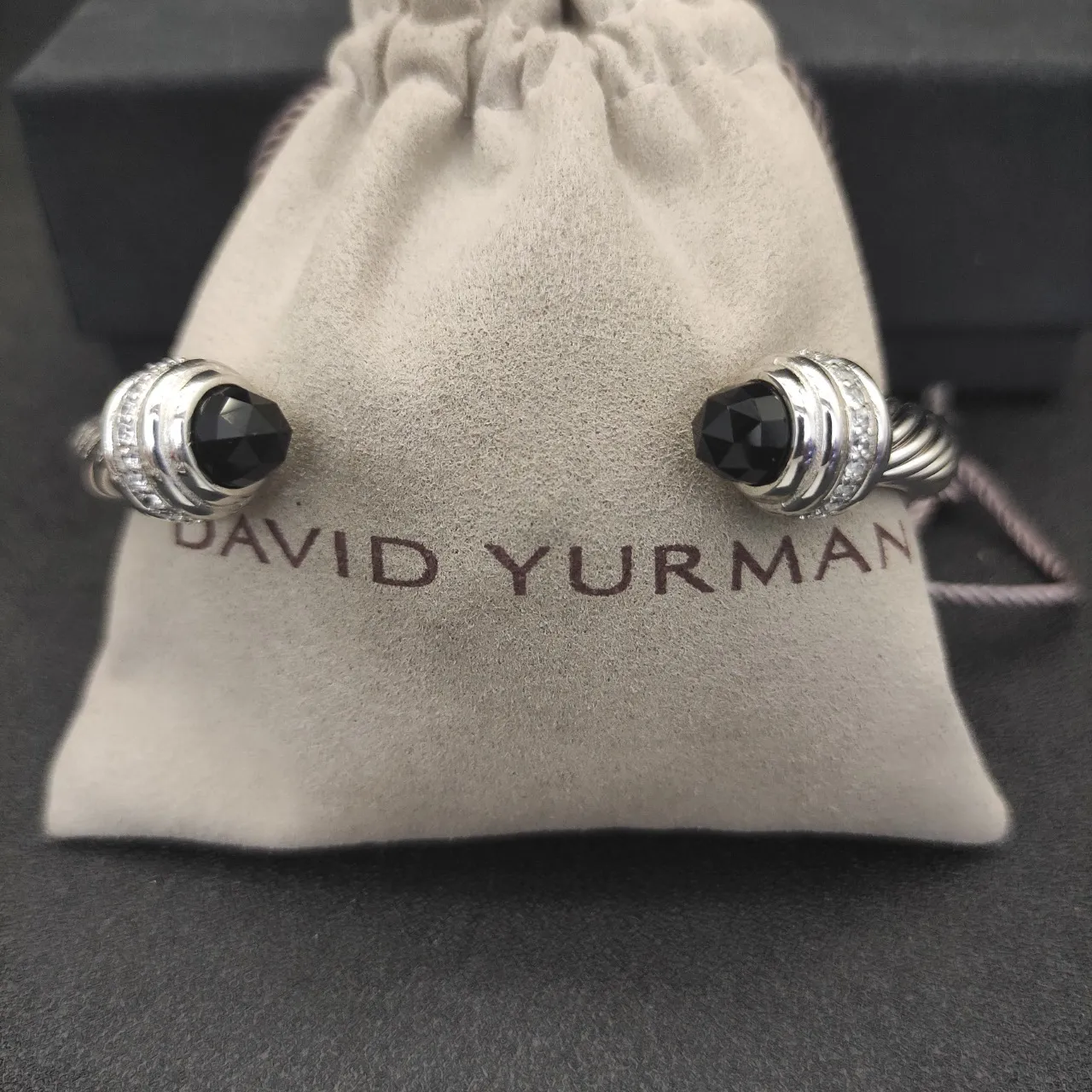 Silver Black Twisted Cable Faceted Stone Terminals Bracelet 3