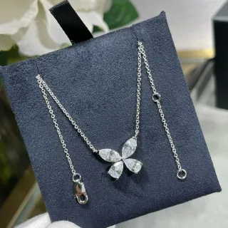 Silver Chain Marquise-Cut Stone Pendant Necklace