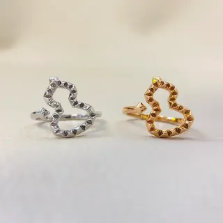 银金色 几何纹理 刻面 开放心形轮廓戒指