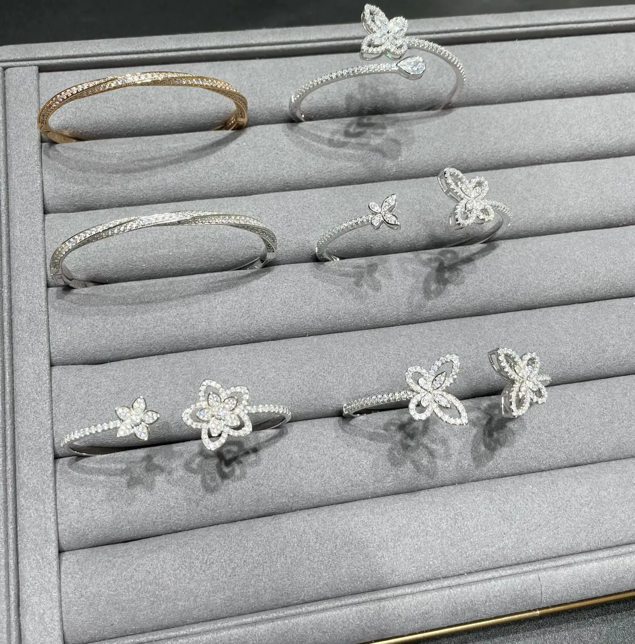 Silver Gold Floral Bow-Shaped Ring 3