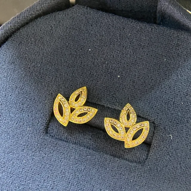 Silver Gold Leaf-Shaped Pavé-Set Earrings 5