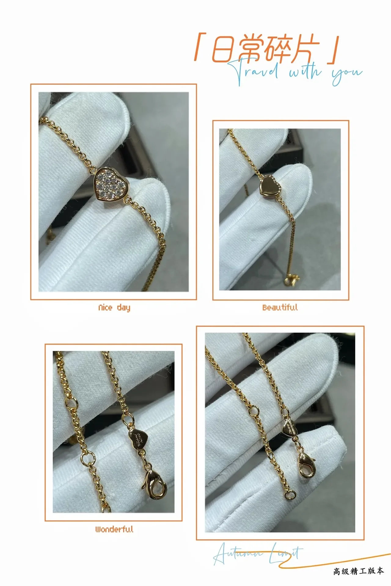 Pulseira de corrente fina com charm de coração em prata e ouro pave-set 2