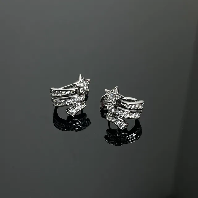 Silver Gold Star-Shaped Pave-Set Crystal Earrings 2
