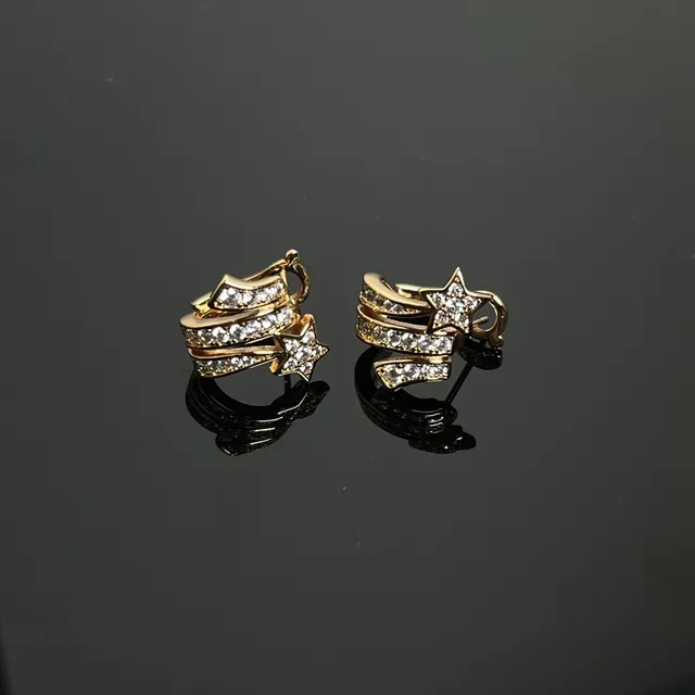 Silver Gold Star-Shaped Pave-Set Crystal Earrings 4