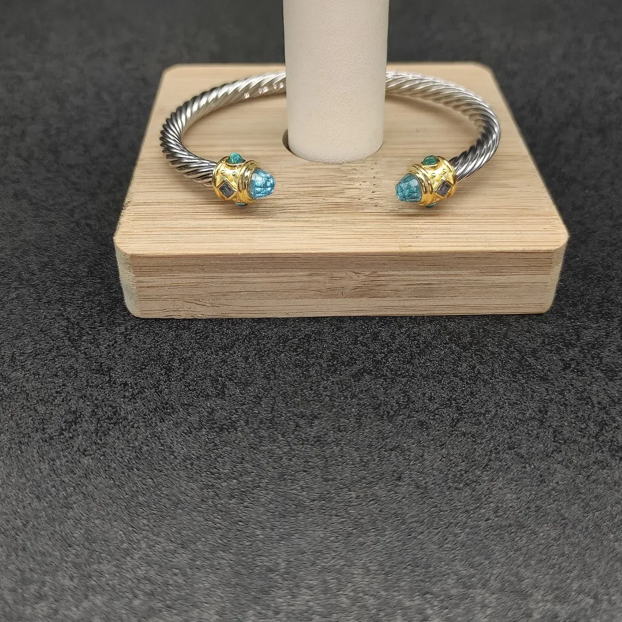 Silver Gold Twisted Cable End Caps Bracelet 7