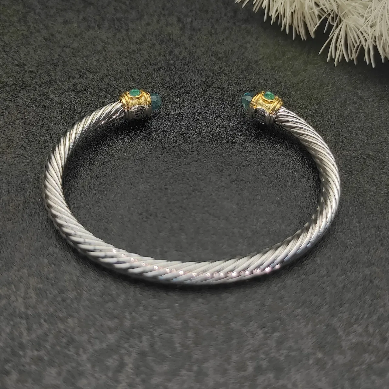 Silver Gold Twisted Cable End Caps Bracelet 9