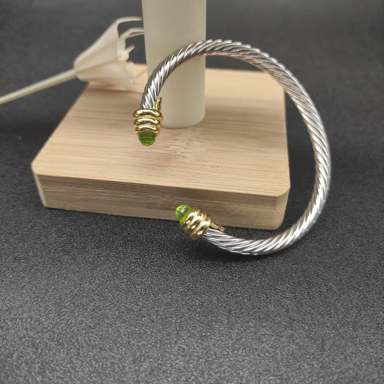 Silver Gold Twisted Cable Terminals Bracelet 6