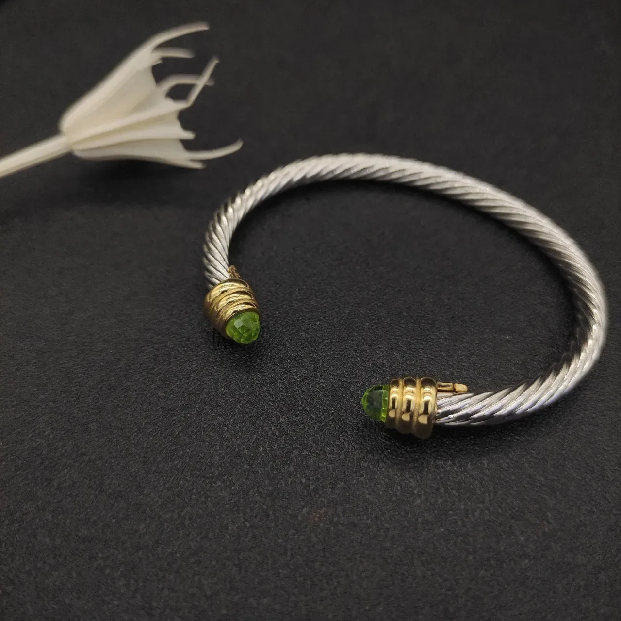 Silver Gold Twisted Cable Terminals Bracelet 9