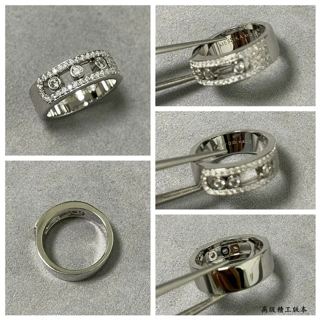 Silver Gold Wide Band Channel-Set Center Stones Ring 2