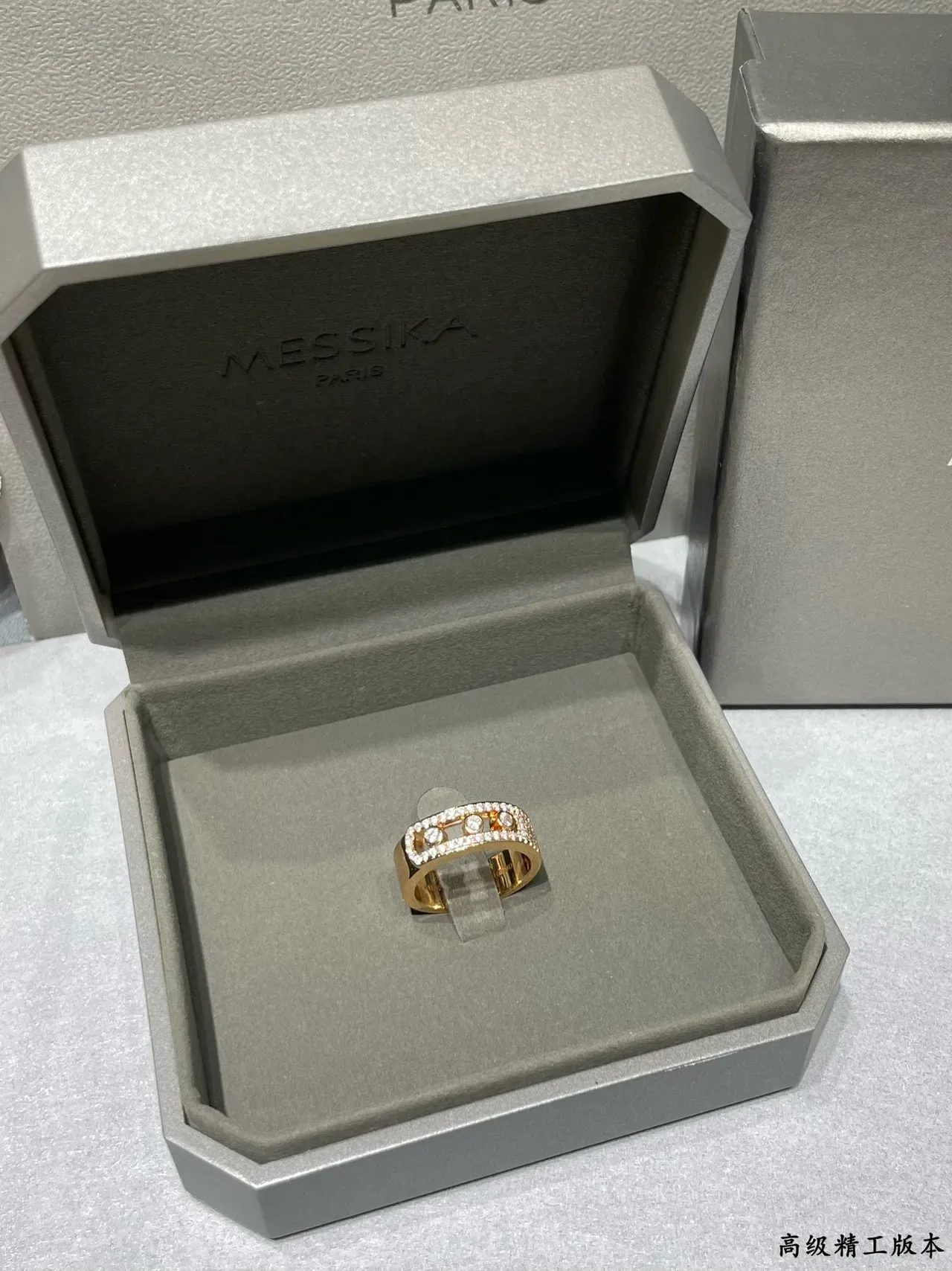 Silver Gold Wide Band Channel-Set Center Stones Ring 3