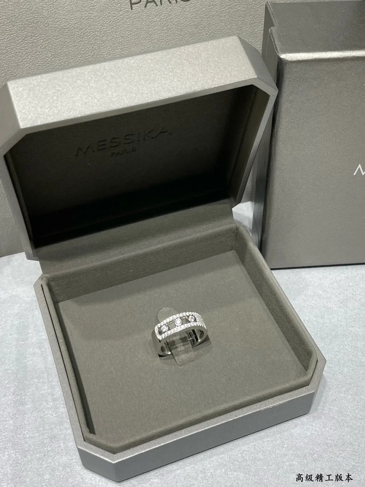 Silver Gold Wide Band Channel-Set Center Stones Ring 4