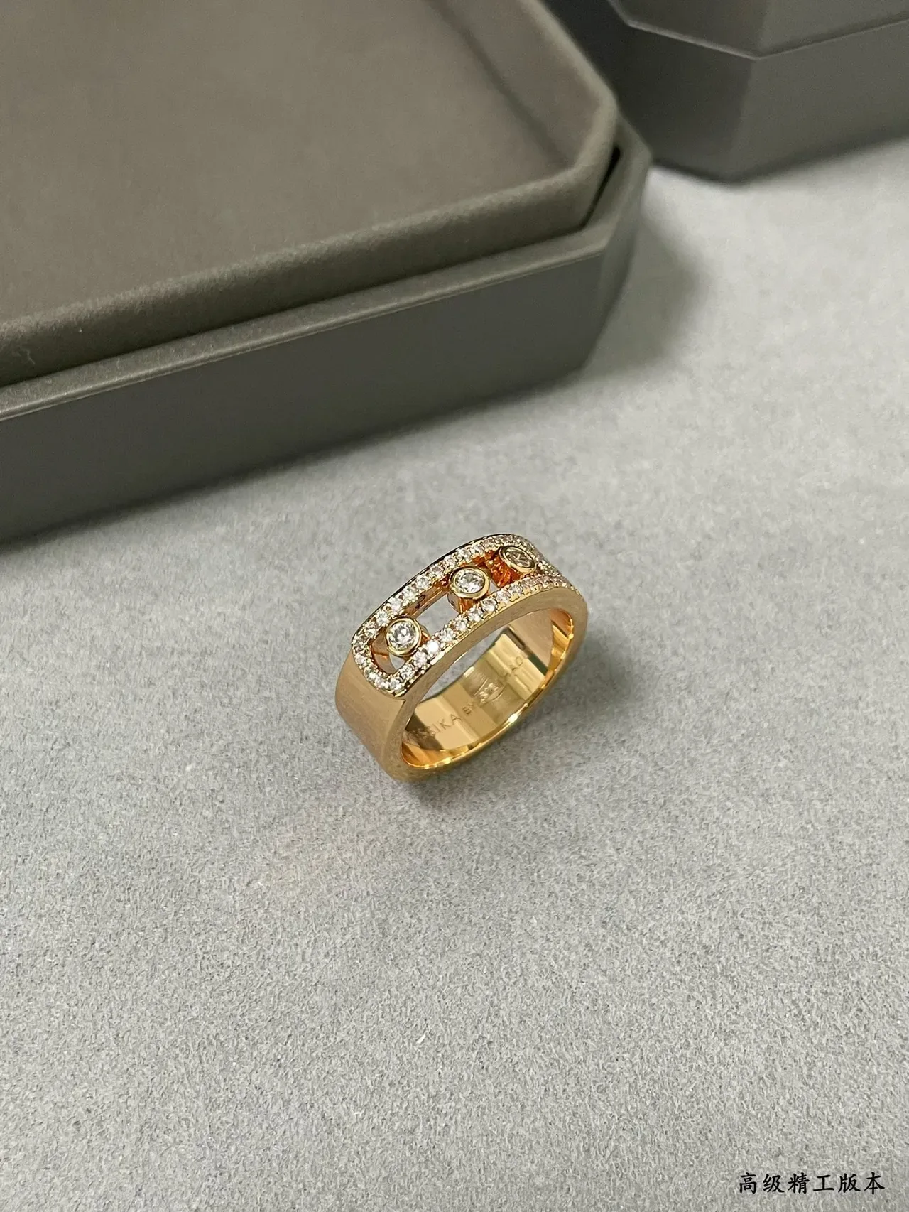 Silver Gold Wide Band Channel-Set Center Stones Ring 5