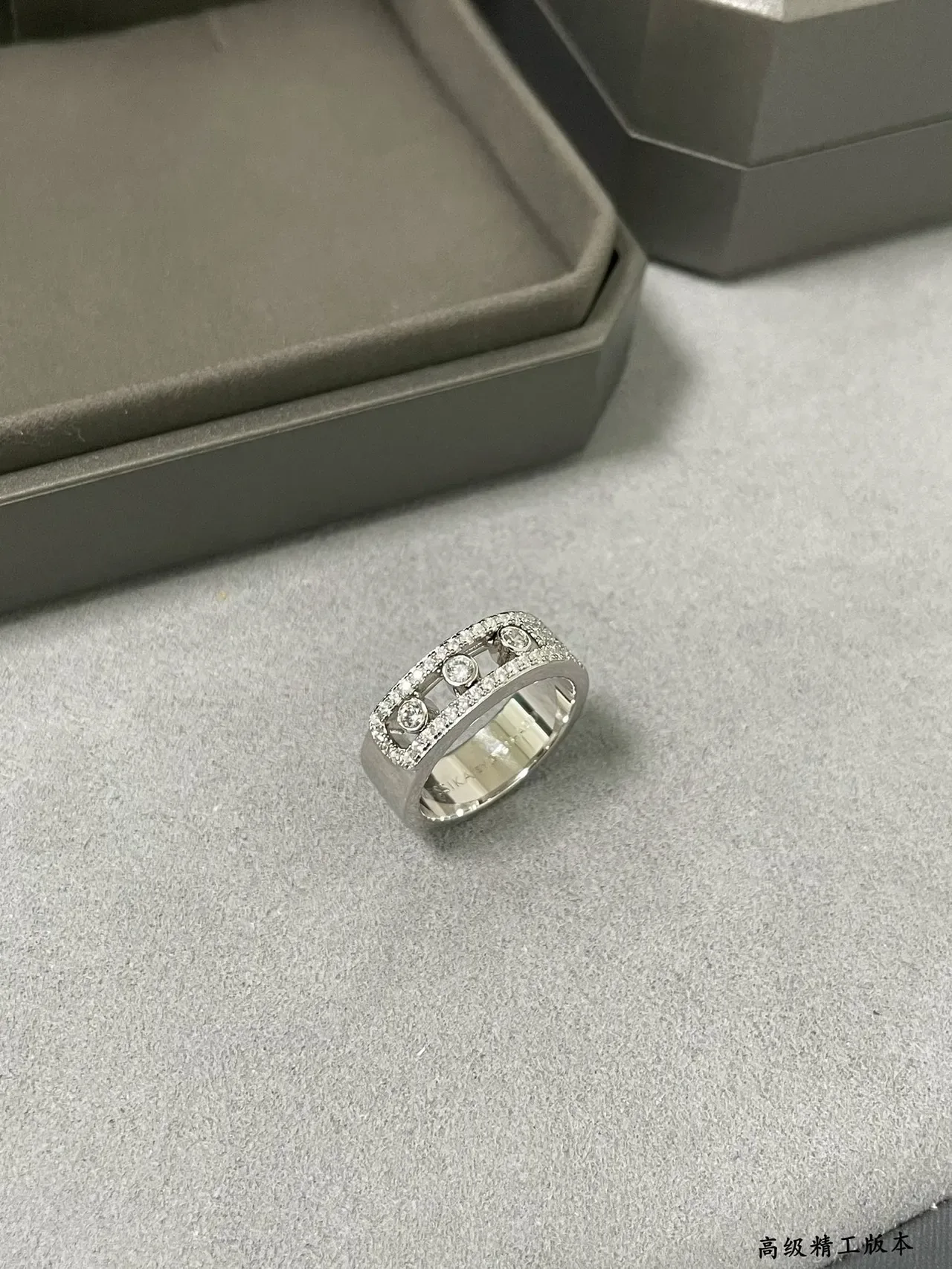 Silver Gold Wide Band Channel-Set Center Stones Ring 6