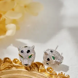Brincos Prata Verde Pavé-Set Motivo Cabeça Animal