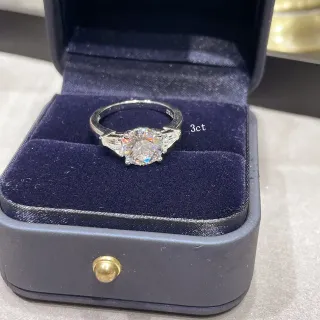Silver Navy Three-Stone Design Round Center Ring
