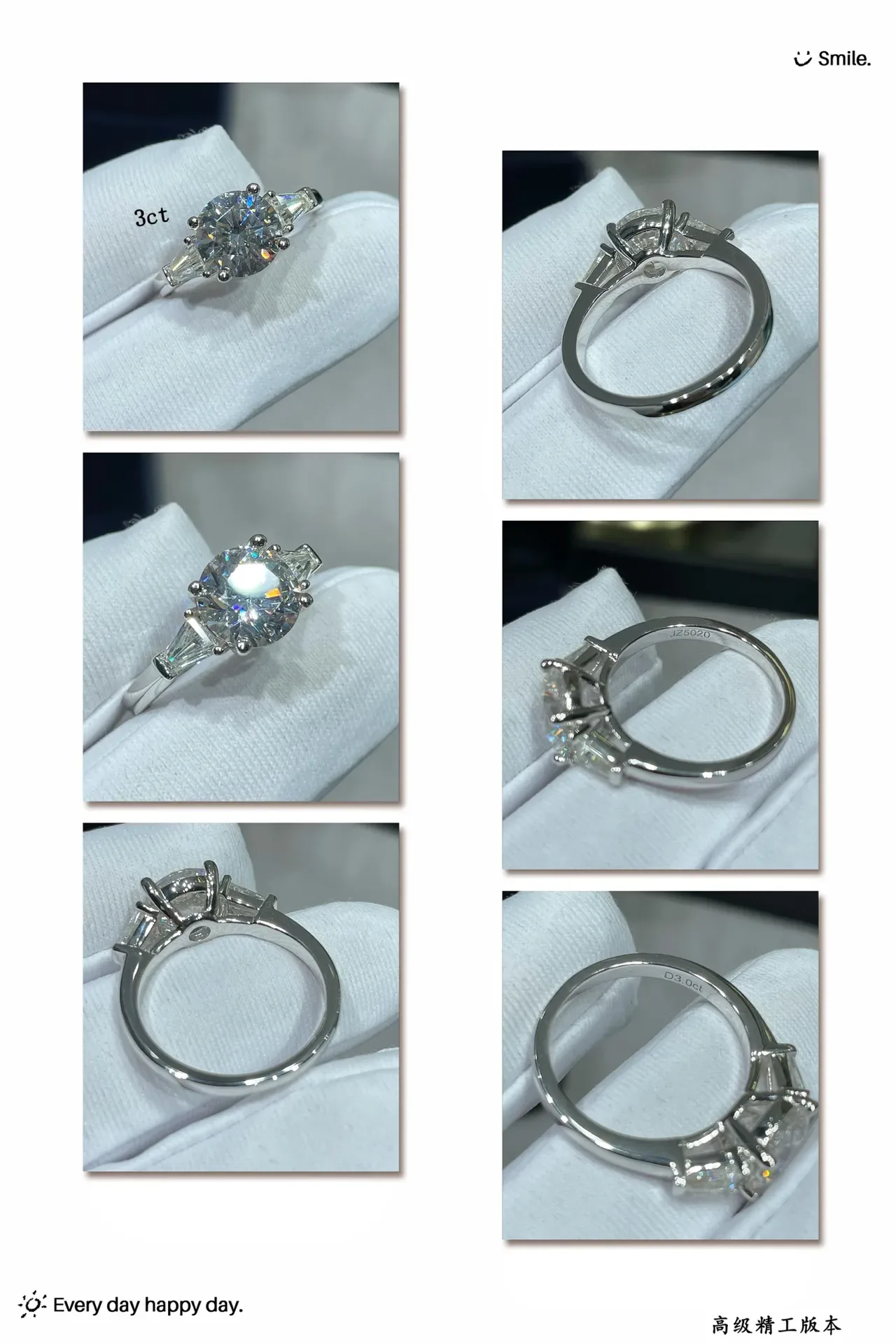 Silver Navy Three-Stone Design Round Center Ring 2