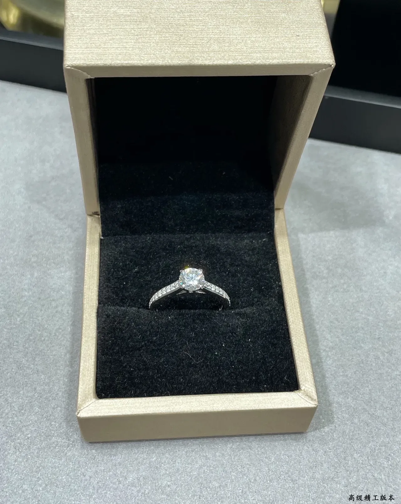 Silver Solitaire Center Stone Pavé-Set Shoulders Ring 5