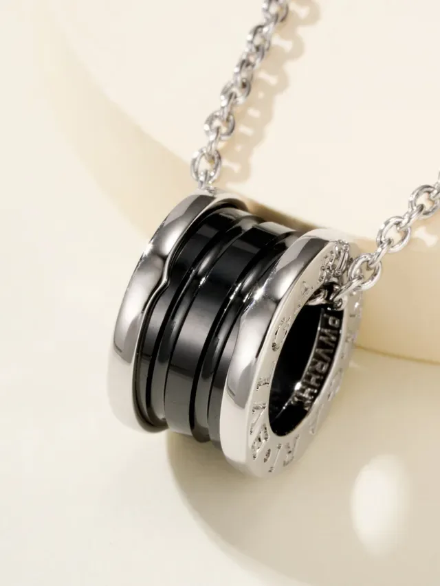 Silver-Tone and Black Multi-Ring Cylindrical Pendant Necklace 14