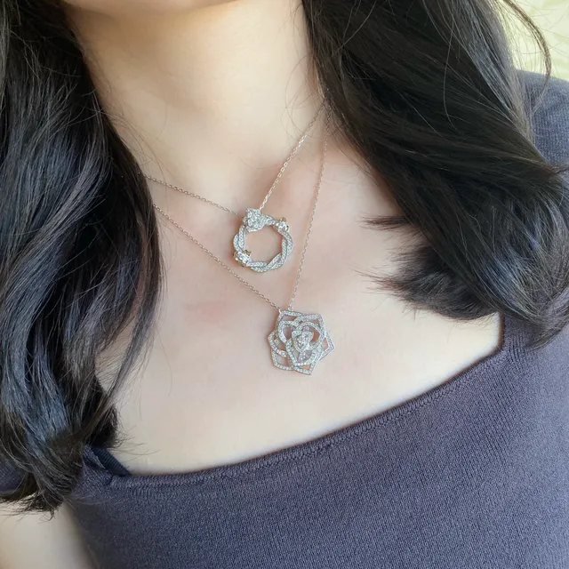 Silver-Tone Floral Pavé Pendant Necklace 7