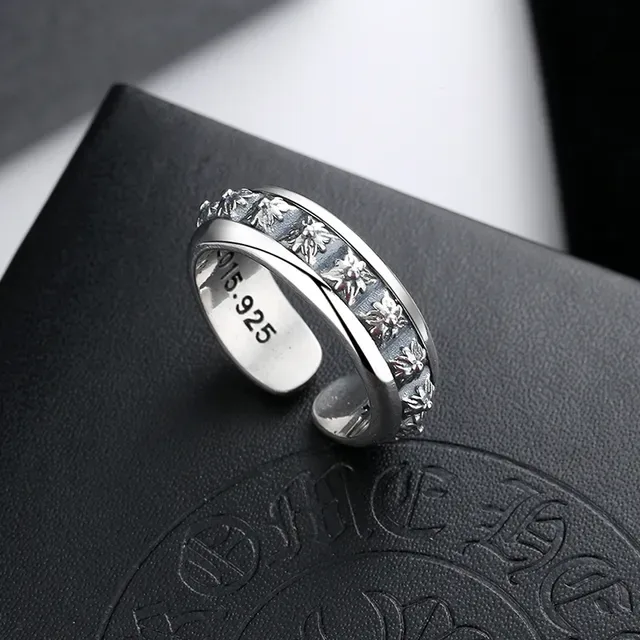 Silver-Tone Floral Relief Adjustable Ring 3