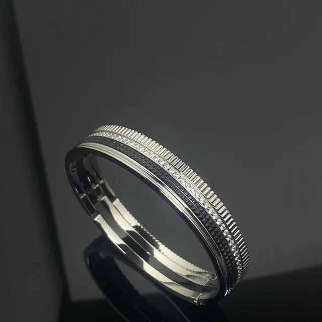 Silver-Tone Multi-Band Pavé-Set Ridge Texture Bracelet 4