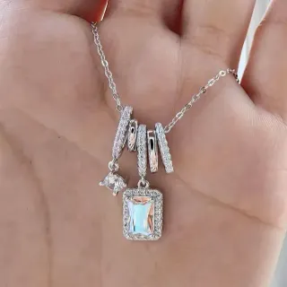 Collier pendentif halo cluster multi-barres en ton argent
