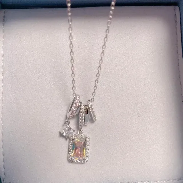 Silver-Tone Multi-Bar Cluster Halo Pendant Necklace 9