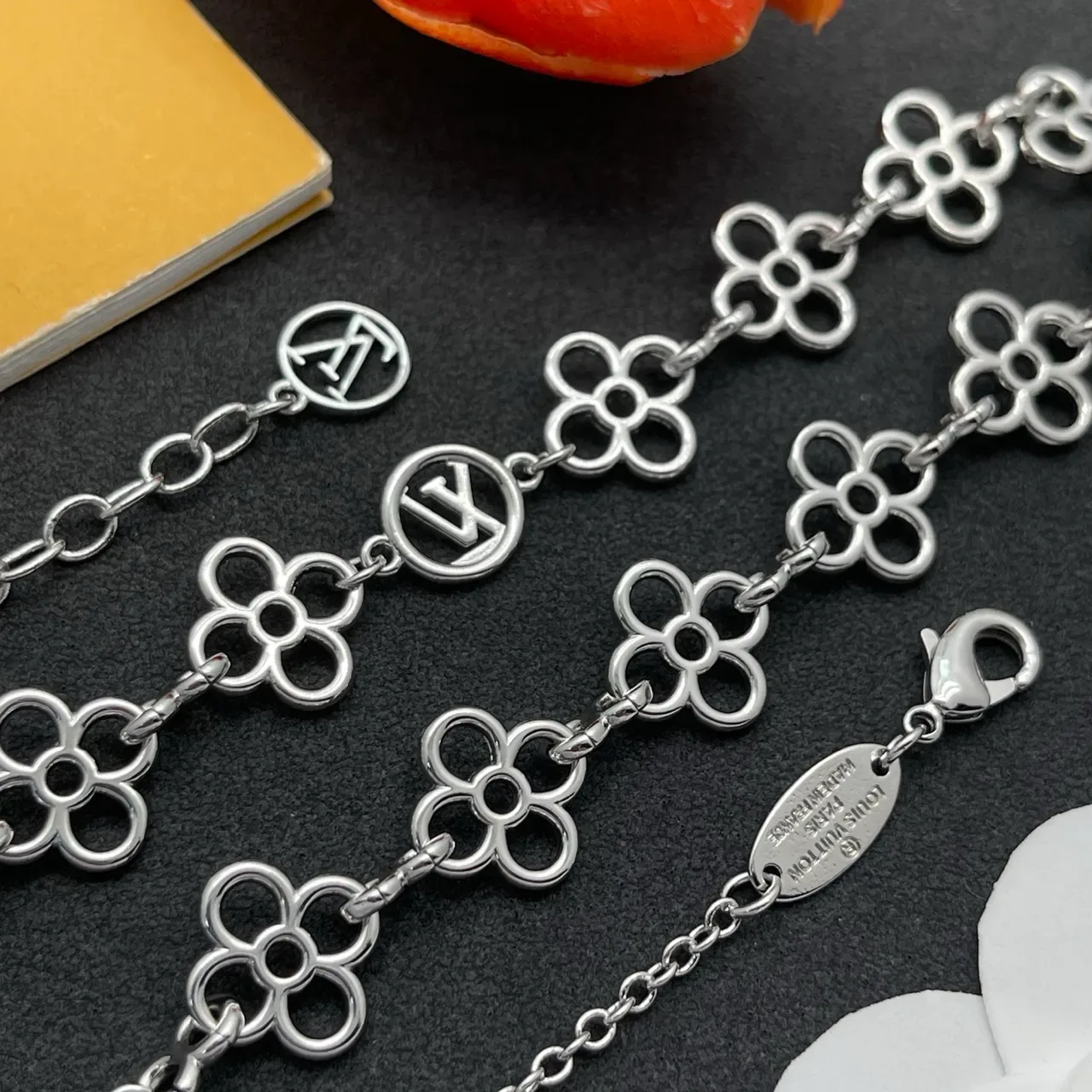 Silver-Tone Openwork Floral Link Necklace 4