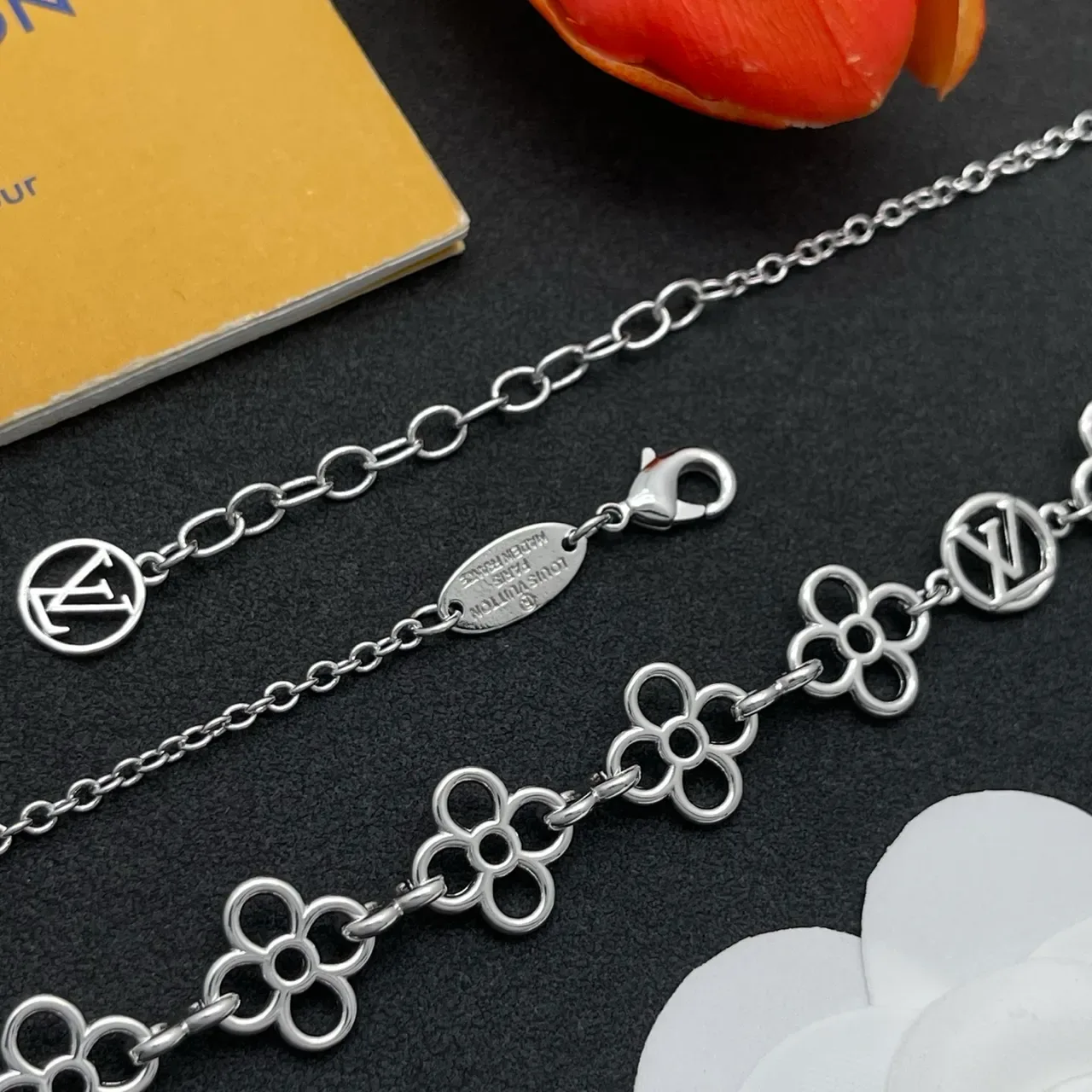 Silver-Tone Openwork Floral Link Necklace 5
