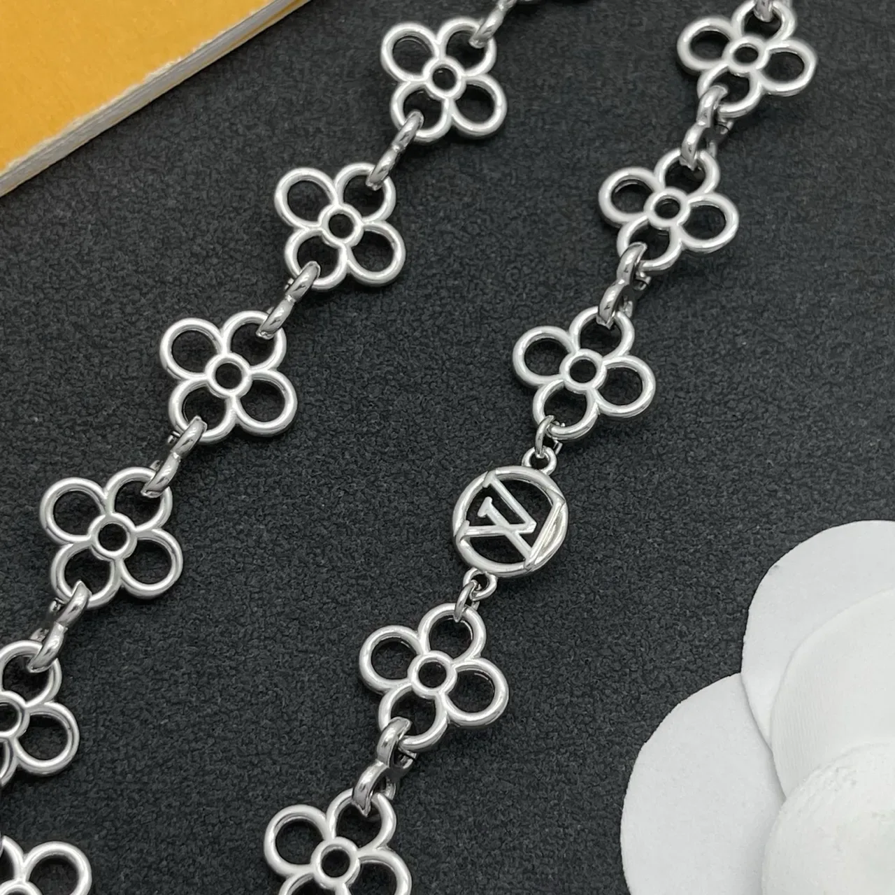 Silver-Tone Openwork Floral Link Necklace 7