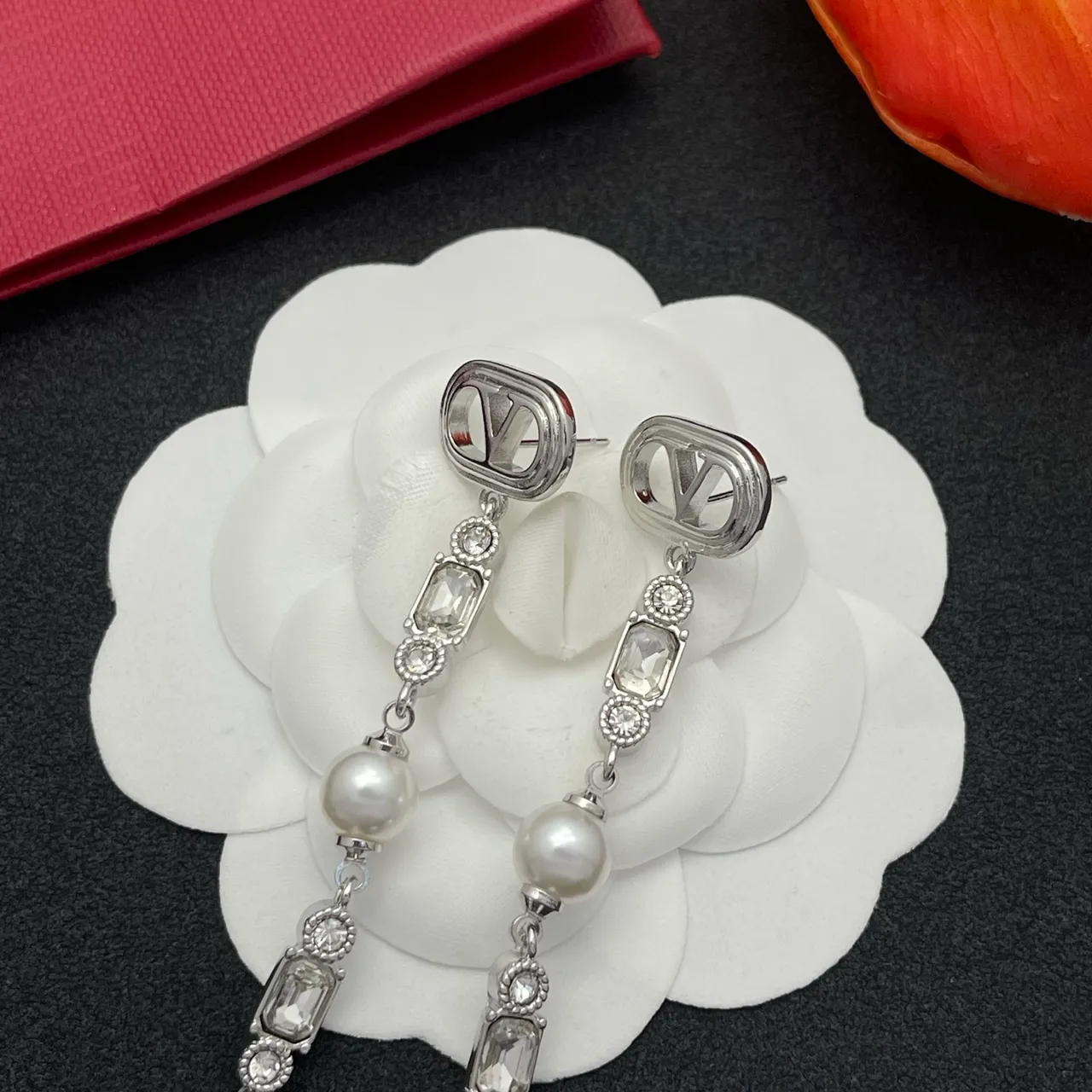 Silver-Tone Pearl and Crystal Drop Earrings 7