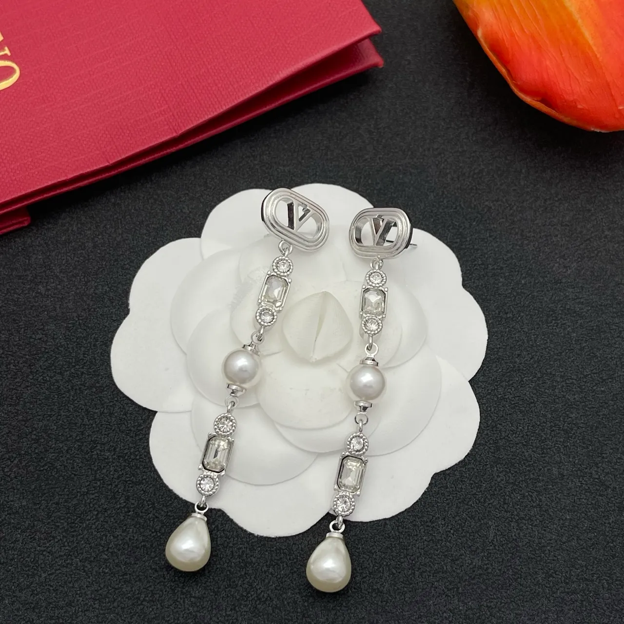 Silver-Tone Pearl and Crystal Drop Earrings 8