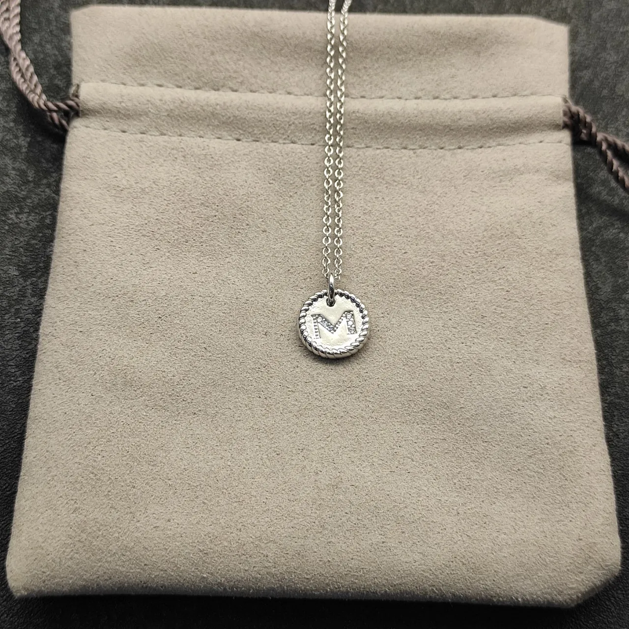 Silver-Tone Rope-Edge Initial M Disc Necklace 2