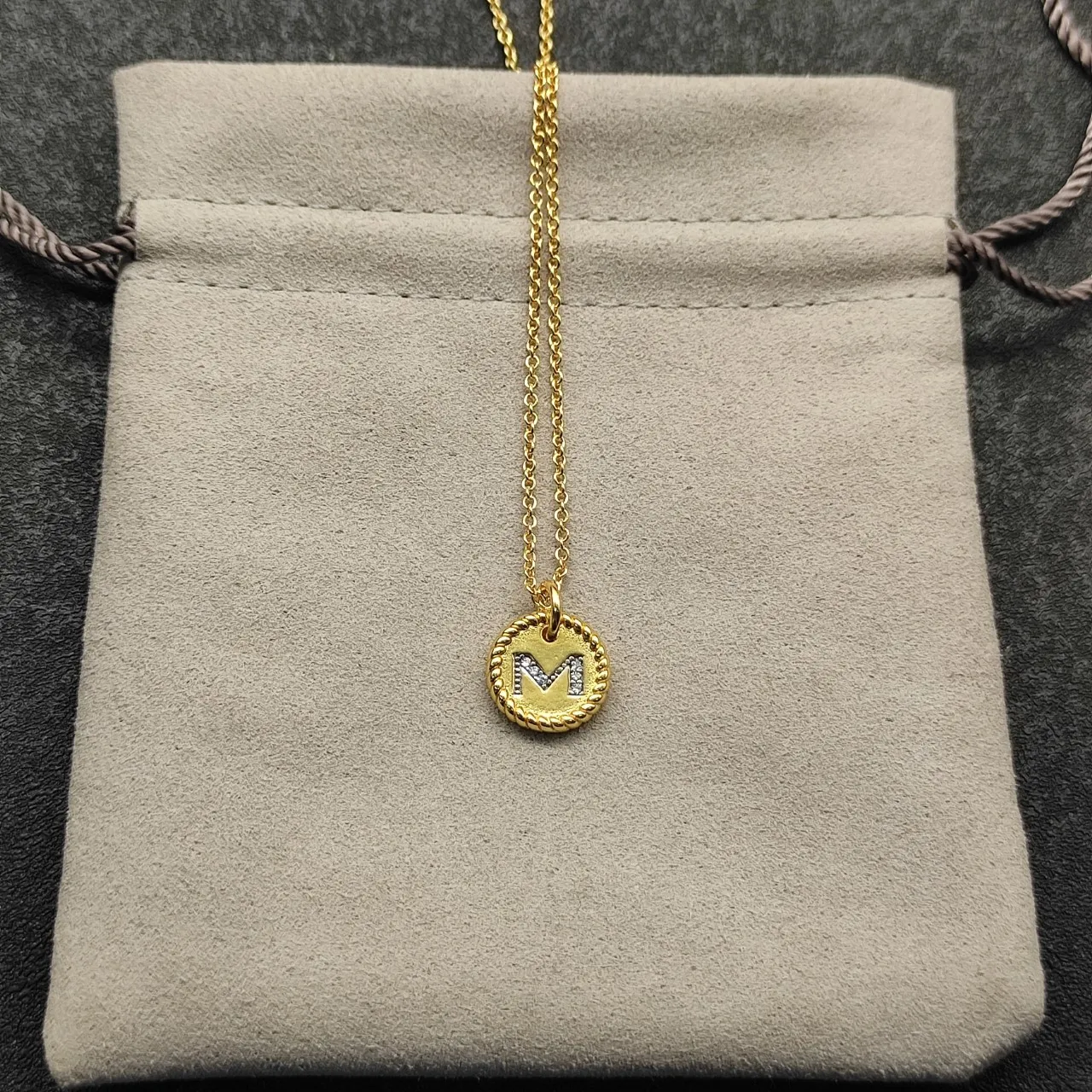 Silver-Tone Rope-Edge Initial M Disc Necklace 3