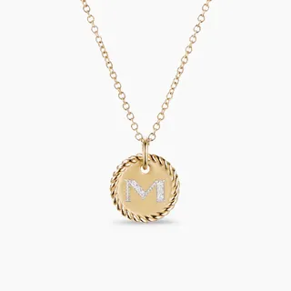 Silver-Tone Rope-Edge Initial M Disc Necklace 8