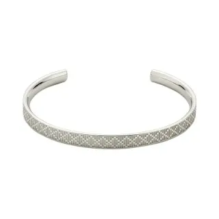 Silver-Toned Geometric Pixel Texture Open Cuff Bracelet