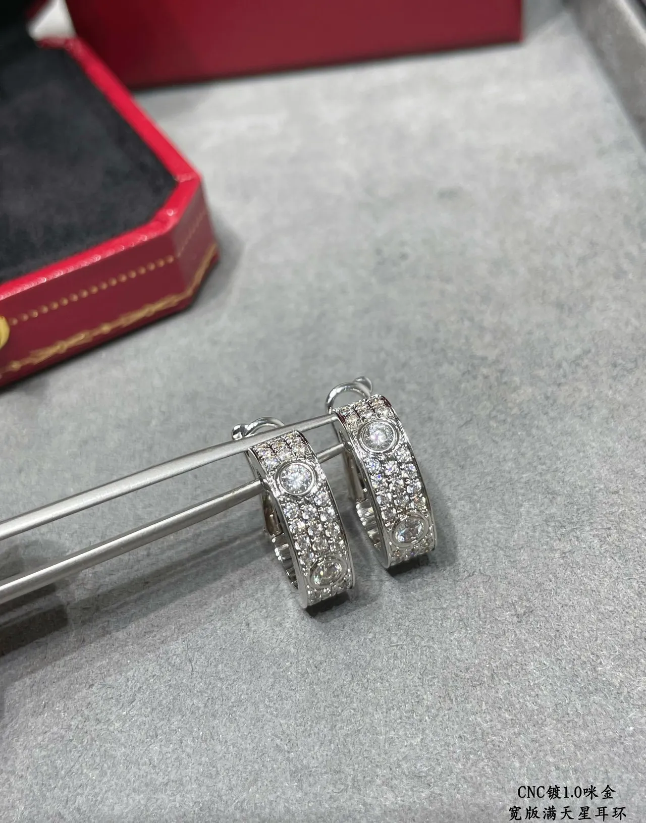 Silver Transparent Hinged Hoop Pavé-Set Stones Earrings 2